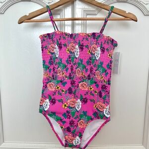 Janie and Jack Recycled Floral Smocked Swimsuit, Pink Phlox Floral